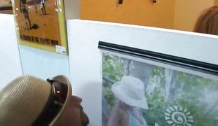 Magnificent blonde sweetheart Roxi is riding a massive phallus like a real pro