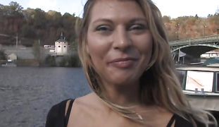 Naughty young blonde babe Kristy Lust loves to give hot sensual blowjbs to guys